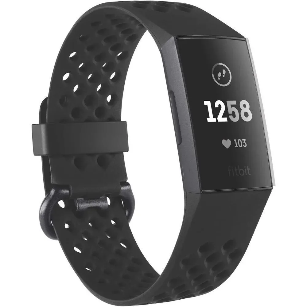 Fitbit Charge 3 Accessory‎ Band, Official Fitbit Product, Sport, Black, Small